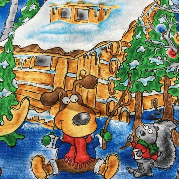 Christmas Fabric Moose Camping Log Cabin 100% Cotton Winter Colourful Fabricland - Picture 4 of 10